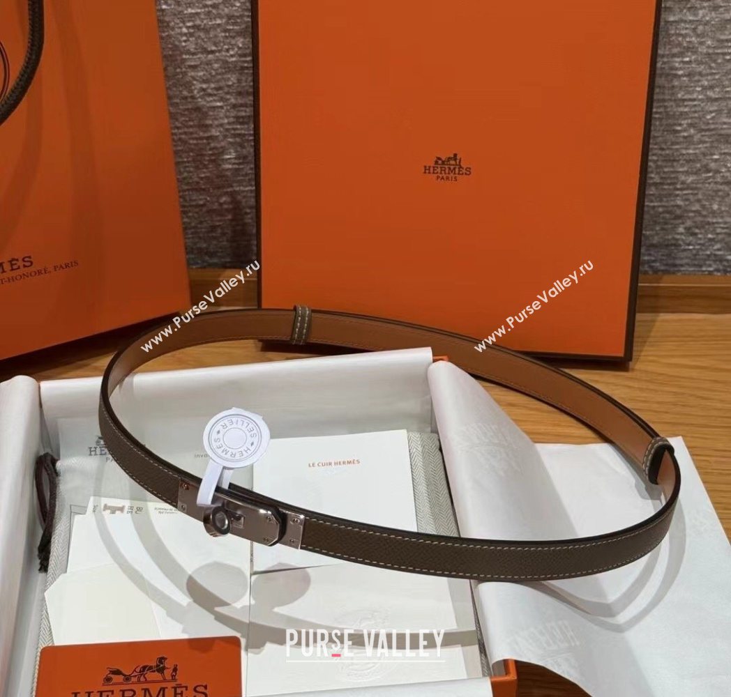 Hermes Hunter Calfskin Leather Belt 1.8cm with Kelly Buckle Grey2 2025 HS091202 (99-250912035)