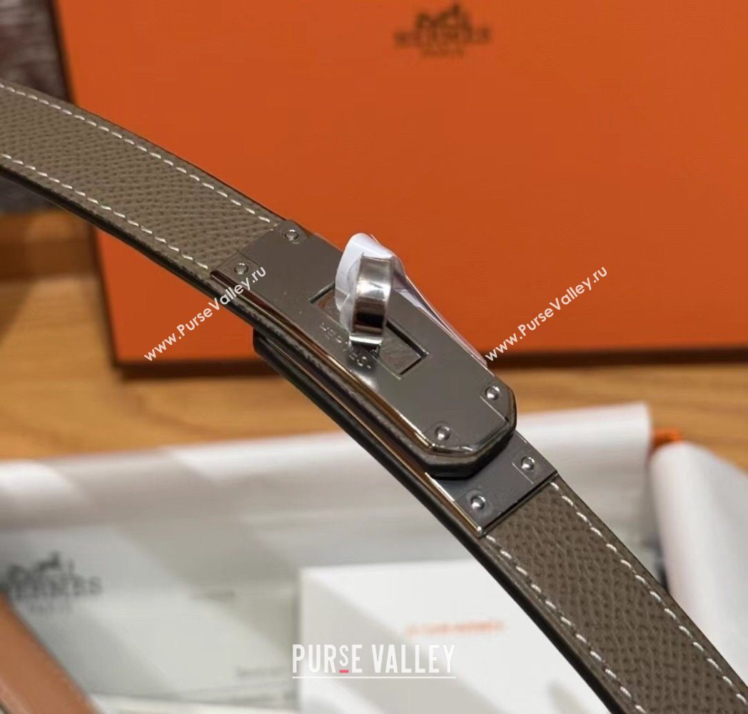 Hermes Hunter Calfskin Leather Belt 1.8cm with Kelly Buckle Grey2 2025 HS091202 (99-250912035)
