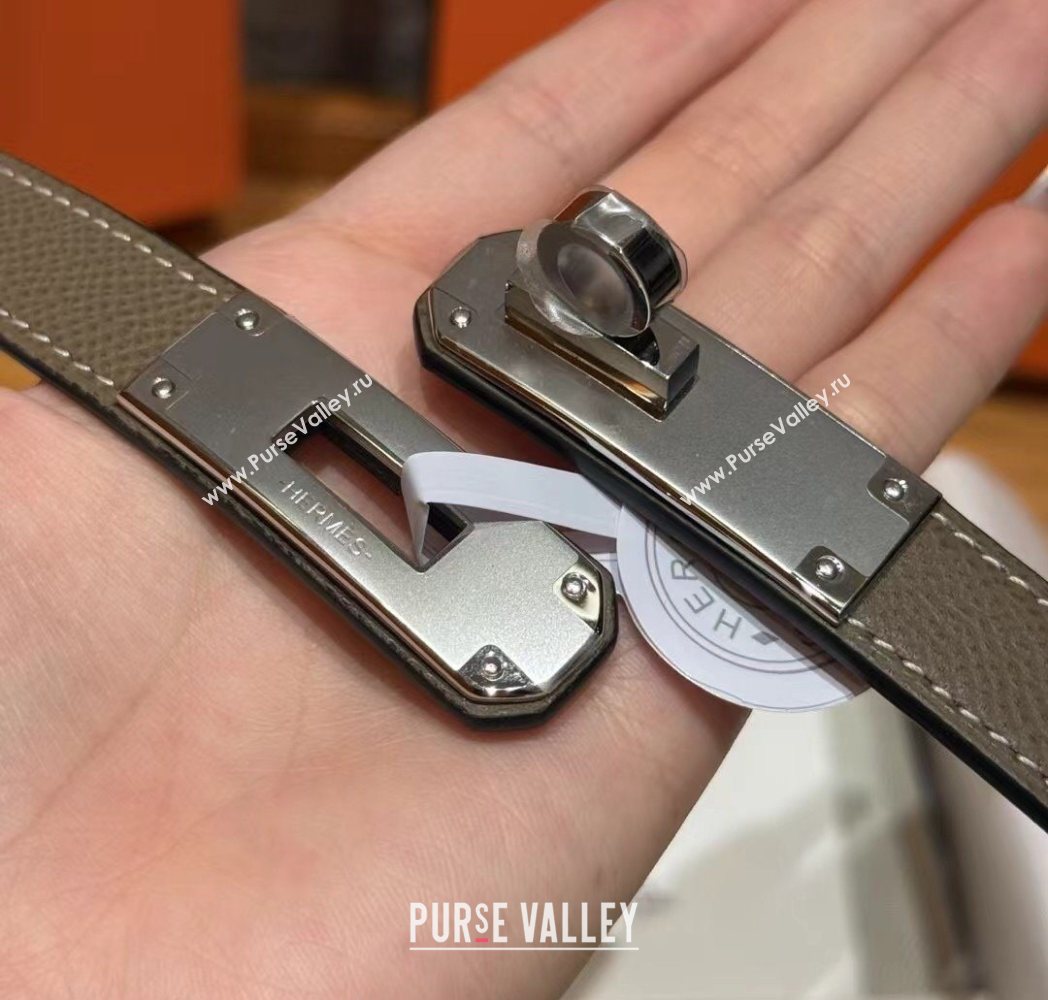 Hermes Hunter Calfskin Leather Belt 1.8cm with Kelly Buckle Grey2 2025 HS091202 (99-250912035)