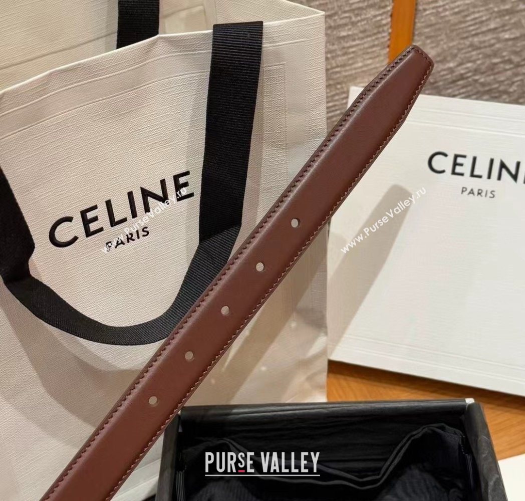 Celine Triomphe Supple Calfskin Leather Belt 2.5cm Dark Brown 2025 0911 (99-250911094)