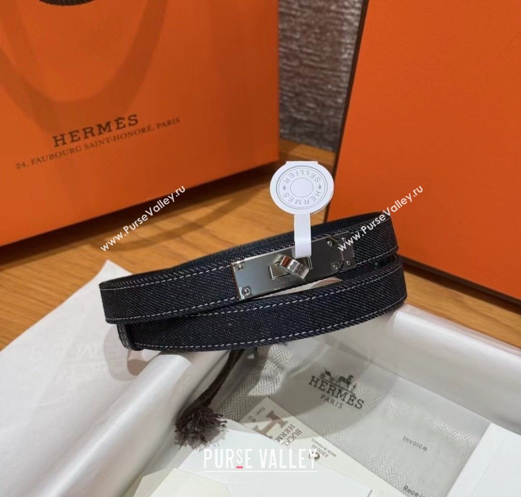 Hermes Denim Belt 1.8cm with Kelly Buckle Dark Blue 2025 HS091202 (99-250912036)