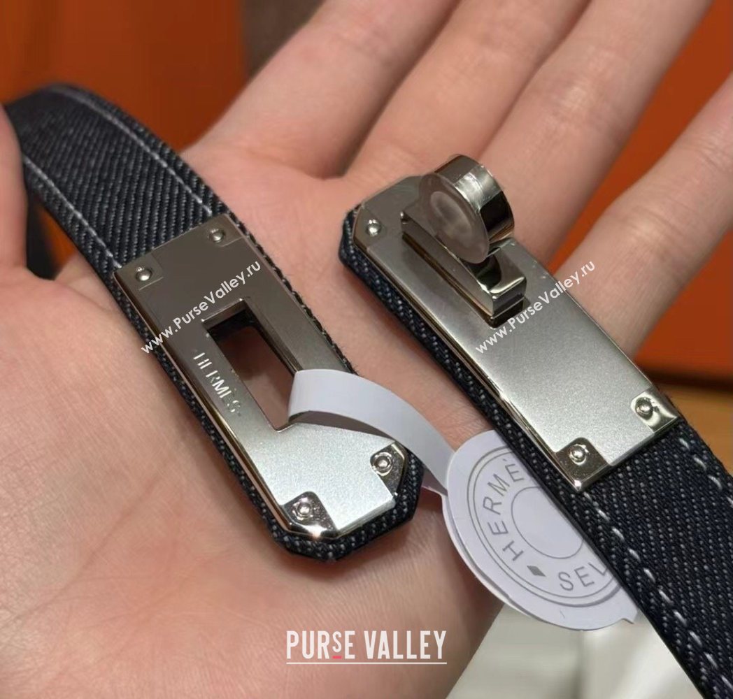 Hermes Denim Belt 1.8cm with Kelly Buckle Dark Blue 2025 HS091202 (99-250912036)