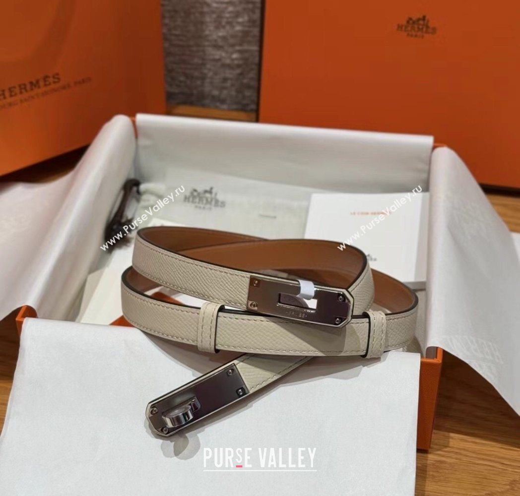 Hermes Hunter Calfskin Leather Belt 1.8cm with Kelly Buckle White 2025 HS091202 (99-250912038)