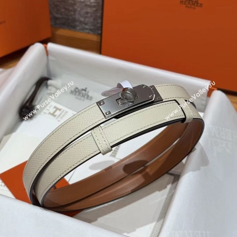 Hermes Hunter Calfskin Leather Belt 1.8cm with Kelly Buckle White 2025 HS091202 (99-250912038)