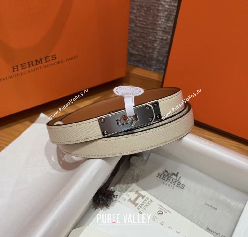 Hermes Hunter Calfskin Leather Belt 1.8cm with Kelly Buckle White 2025 HS091202 (99-250912038)