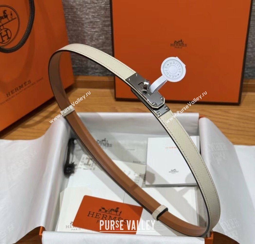 Hermes Hunter Calfskin Leather Belt 1.8cm with Kelly Buckle White 2025 HS091202 (99-250912038)