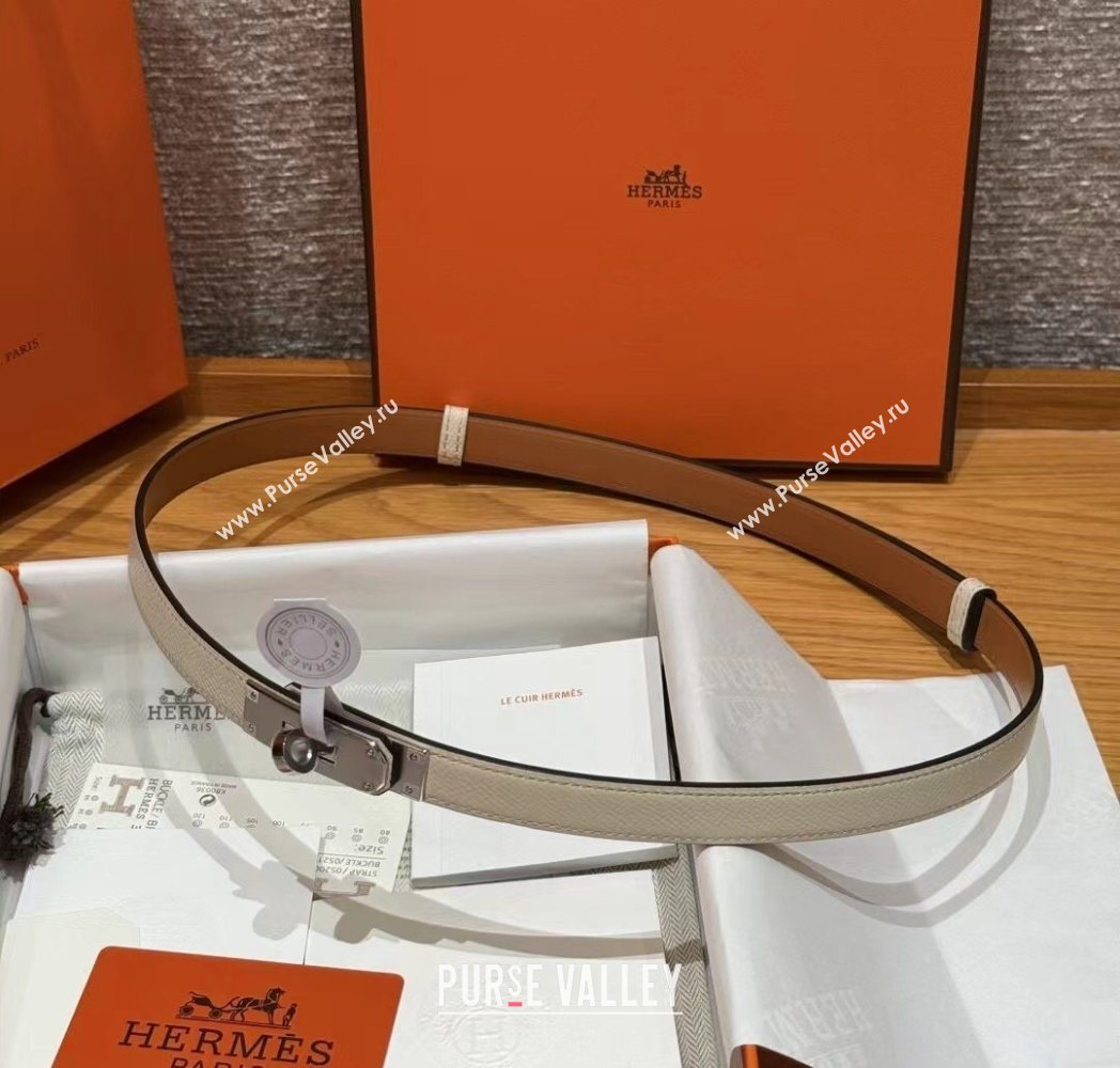 Hermes Hunter Calfskin Leather Belt 1.8cm with Kelly Buckle White 2025 HS091202 (99-250912038)