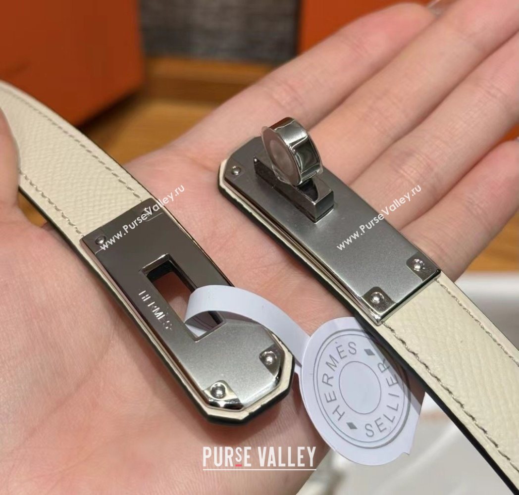 Hermes Hunter Calfskin Leather Belt 1.8cm with Kelly Buckle White 2025 HS091202 (99-250912038)