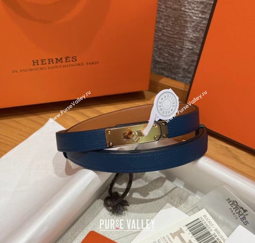Hermes Hunter Calfskin Leather Belt 1.8cm with Kelly Buckle Dark Blue 2025 HS091202 (99-250912040)
