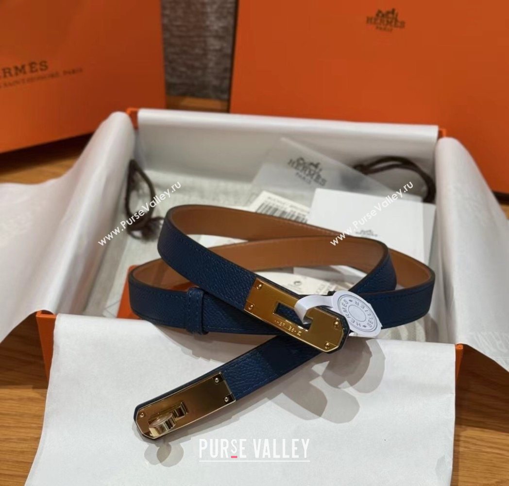 Hermes Hunter Calfskin Leather Belt 1.8cm with Kelly Buckle Dark Blue 2025 HS091202 (99-250912040)