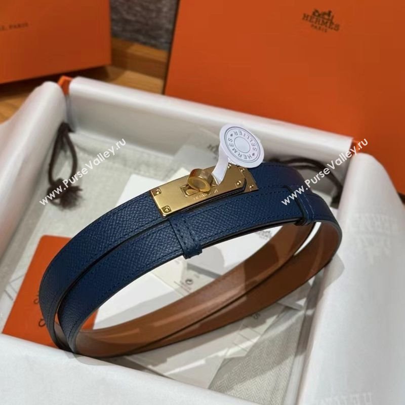 Hermes Hunter Calfskin Leather Belt 1.8cm with Kelly Buckle Dark Blue 2025 HS091202 (99-250912040)