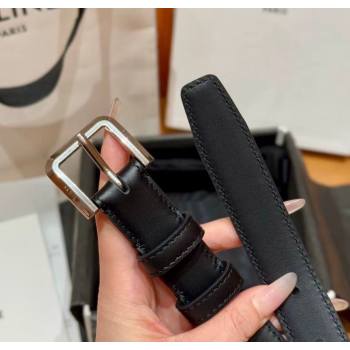 Celine Supple Calfskin Leather Belt 2.5cm with Pin Buckle Black/Silver 2025 CE0911098 (99-250911098)