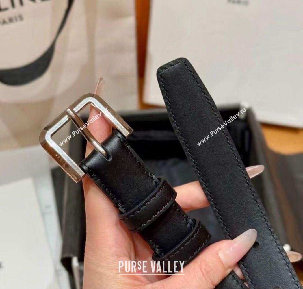 Celine Supple Calfskin Leather Belt 2.5cm with Pin Buckle Black/Silver 2025 CE0911098 (99-250911098)