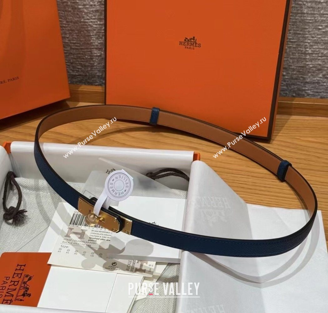Hermes Hunter Calfskin Leather Belt 1.8cm with Kelly Buckle Dark Blue 2025 HS091202 (99-250912040)