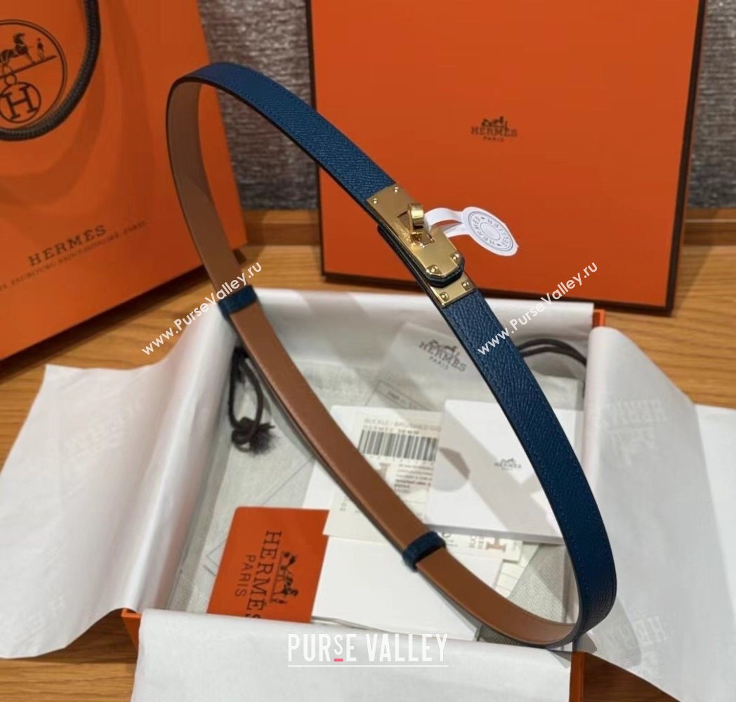 Hermes Hunter Calfskin Leather Belt 1.8cm with Kelly Buckle Dark Blue 2025 HS091202 (99-250912040)
