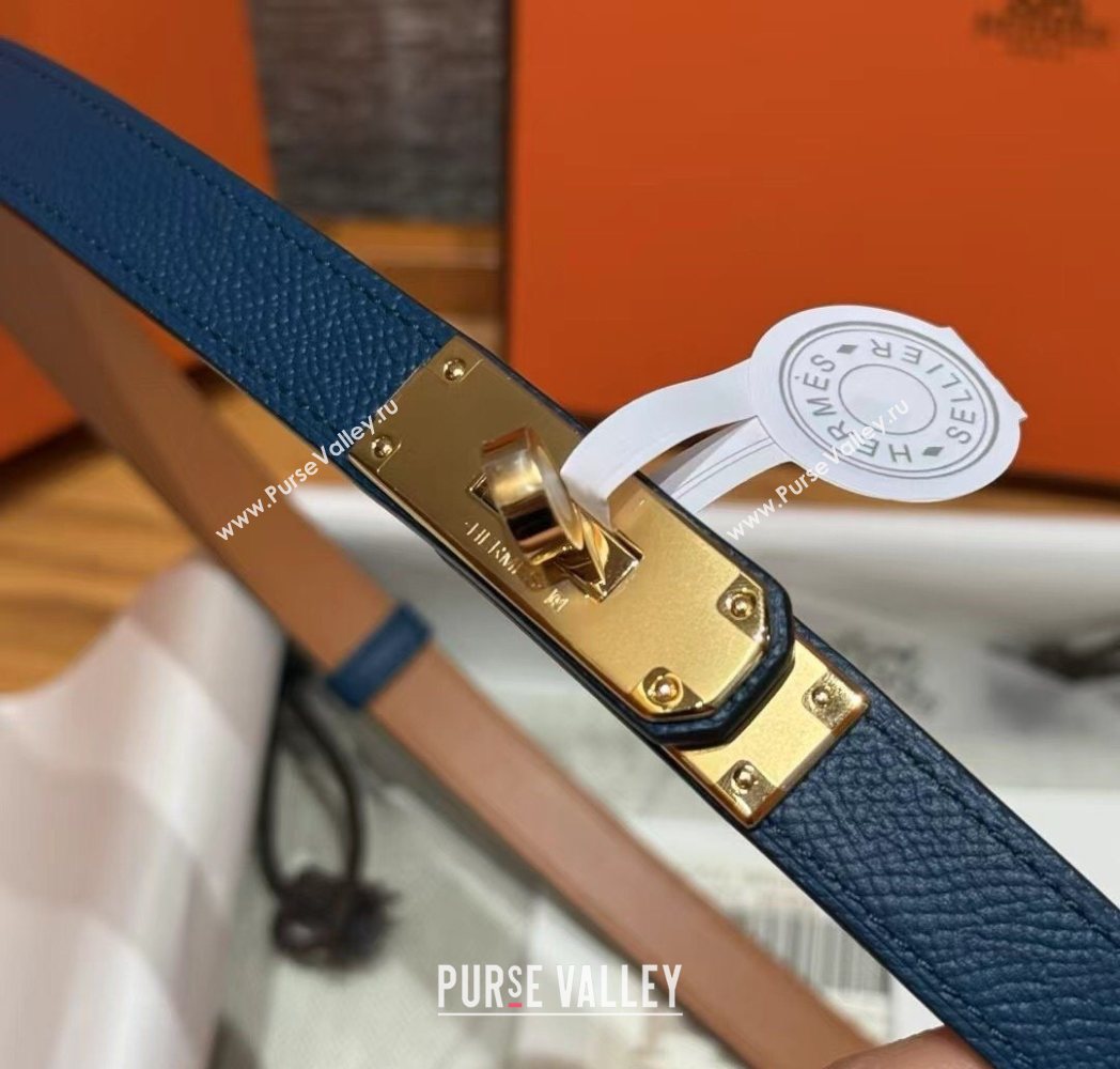 Hermes Hunter Calfskin Leather Belt 1.8cm with Kelly Buckle Dark Blue 2025 HS091202 (99-250912040)