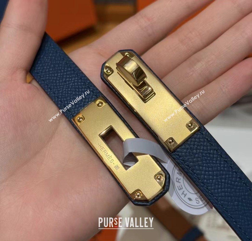 Hermes Hunter Calfskin Leather Belt 1.8cm with Kelly Buckle Dark Blue 2025 HS091202 (99-250912040)