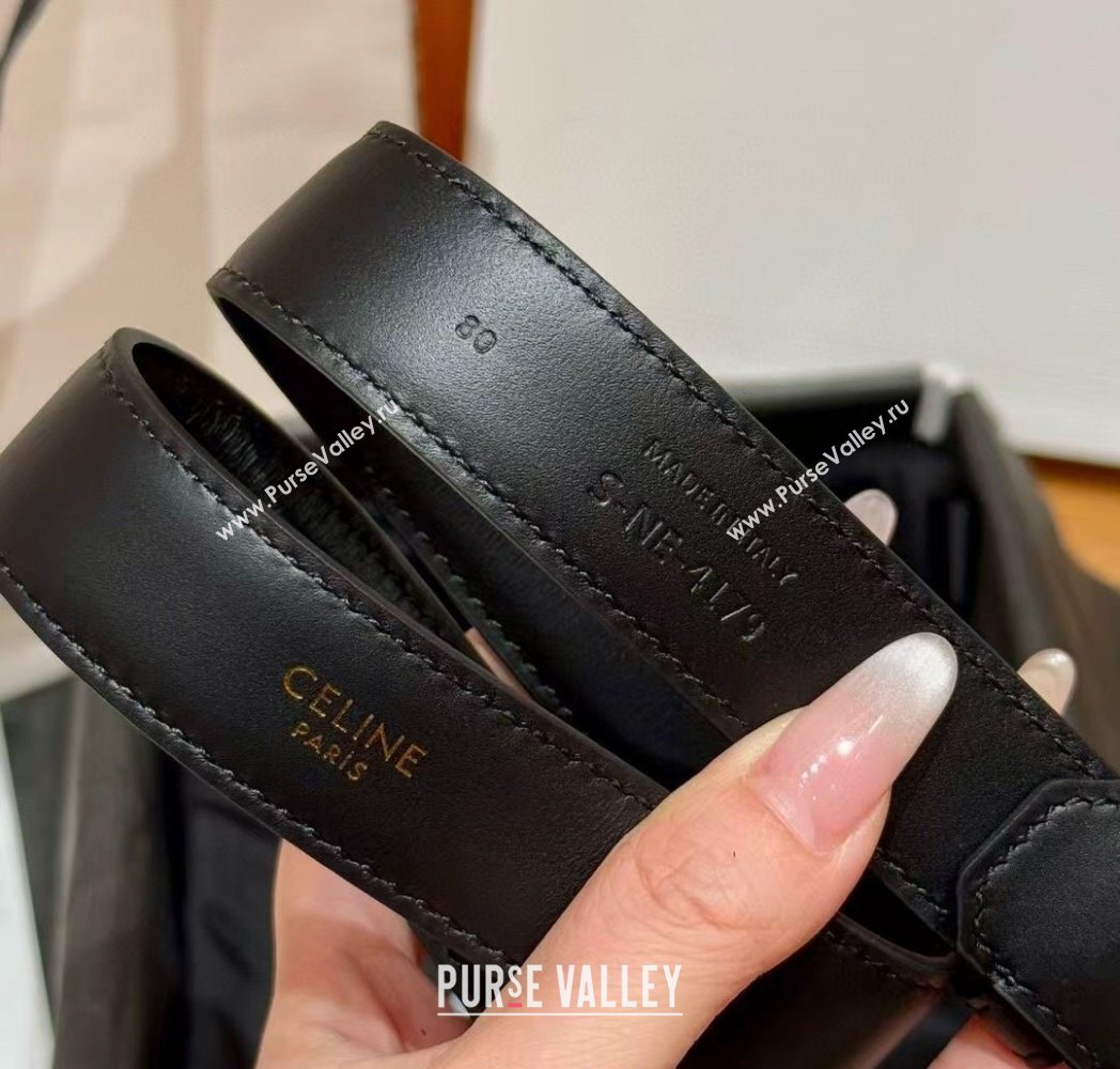 Celine Supple Calfskin Leather Belt 2.5cm with Pin Buckle Black/Silver 2025 CE0911098 (99-250911098)