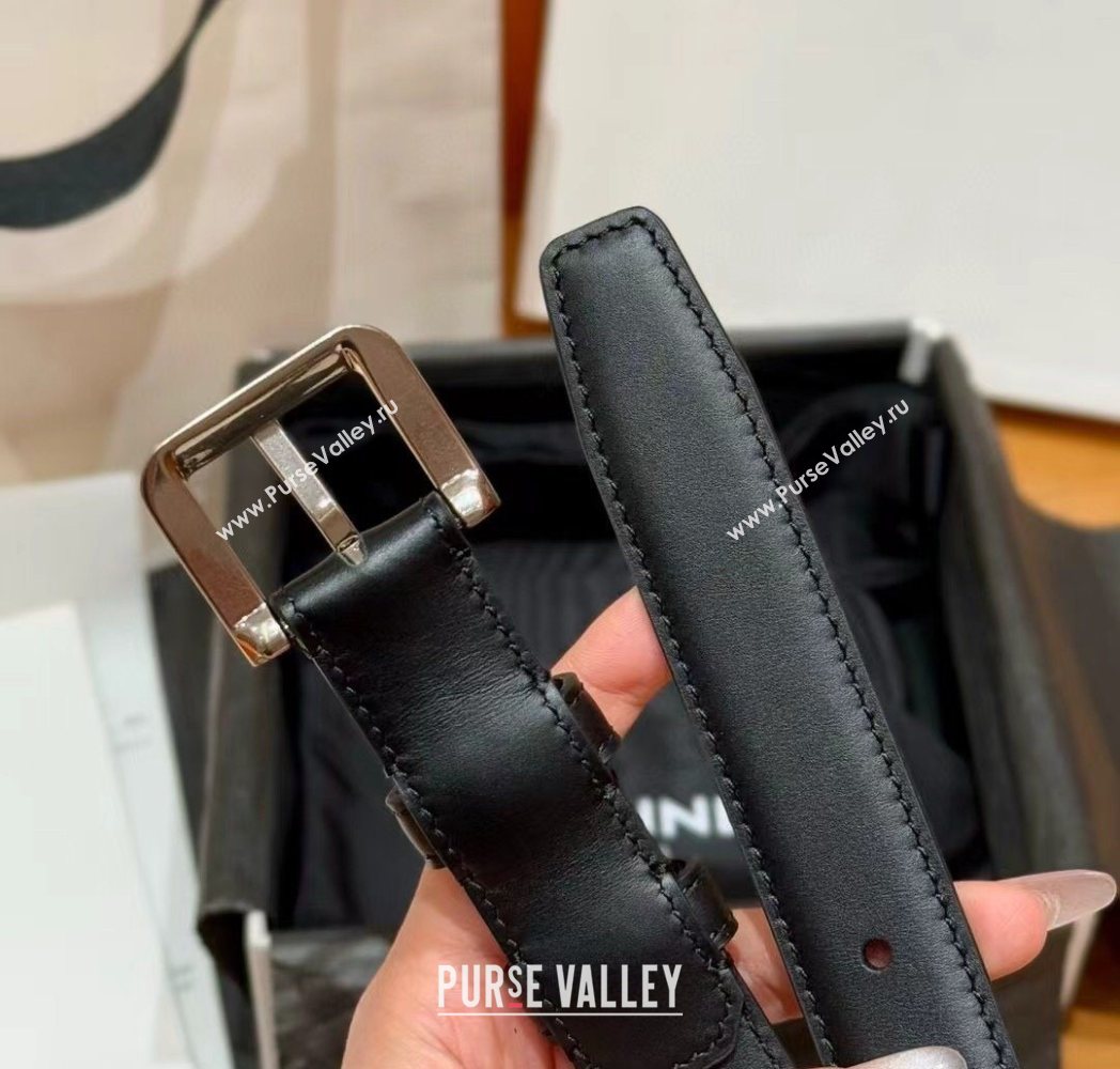Celine Supple Calfskin Leather Belt 2.5cm with Pin Buckle Black/Silver 2025 CE0911098 (99-250911098)