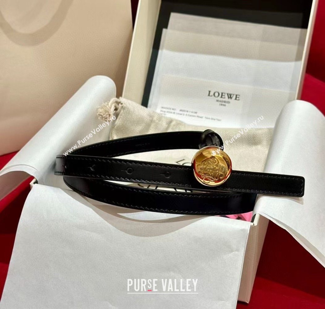 Loewe Pebble Belt 1.5cm in Smooth Leather Black/Gold 2025 LW091201 (99-250912052)