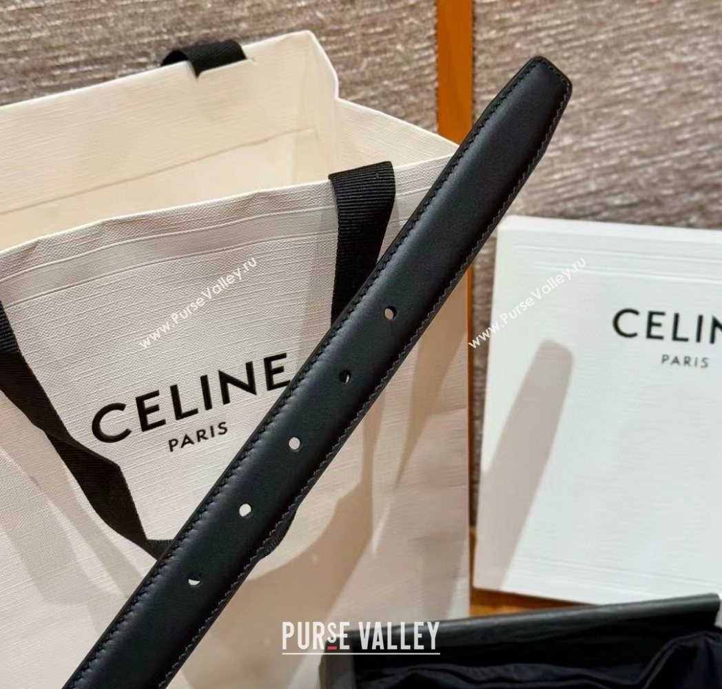 Celine Supple Calfskin Leather Belt 2.5cm with Pin Buckle Black/Silver 2025 CE0911098 (99-250911098)