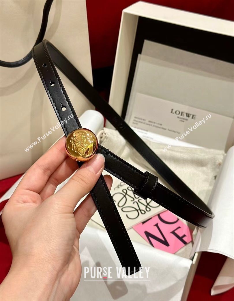 Loewe Pebble Belt 1.5cm in Smooth Leather Black/Gold 2025 LW091201 (99-250912052)