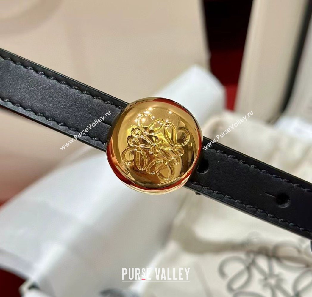 Loewe Pebble Belt 1.5cm in Smooth Leather Black/Gold 2025 LW091201 (99-250912052)