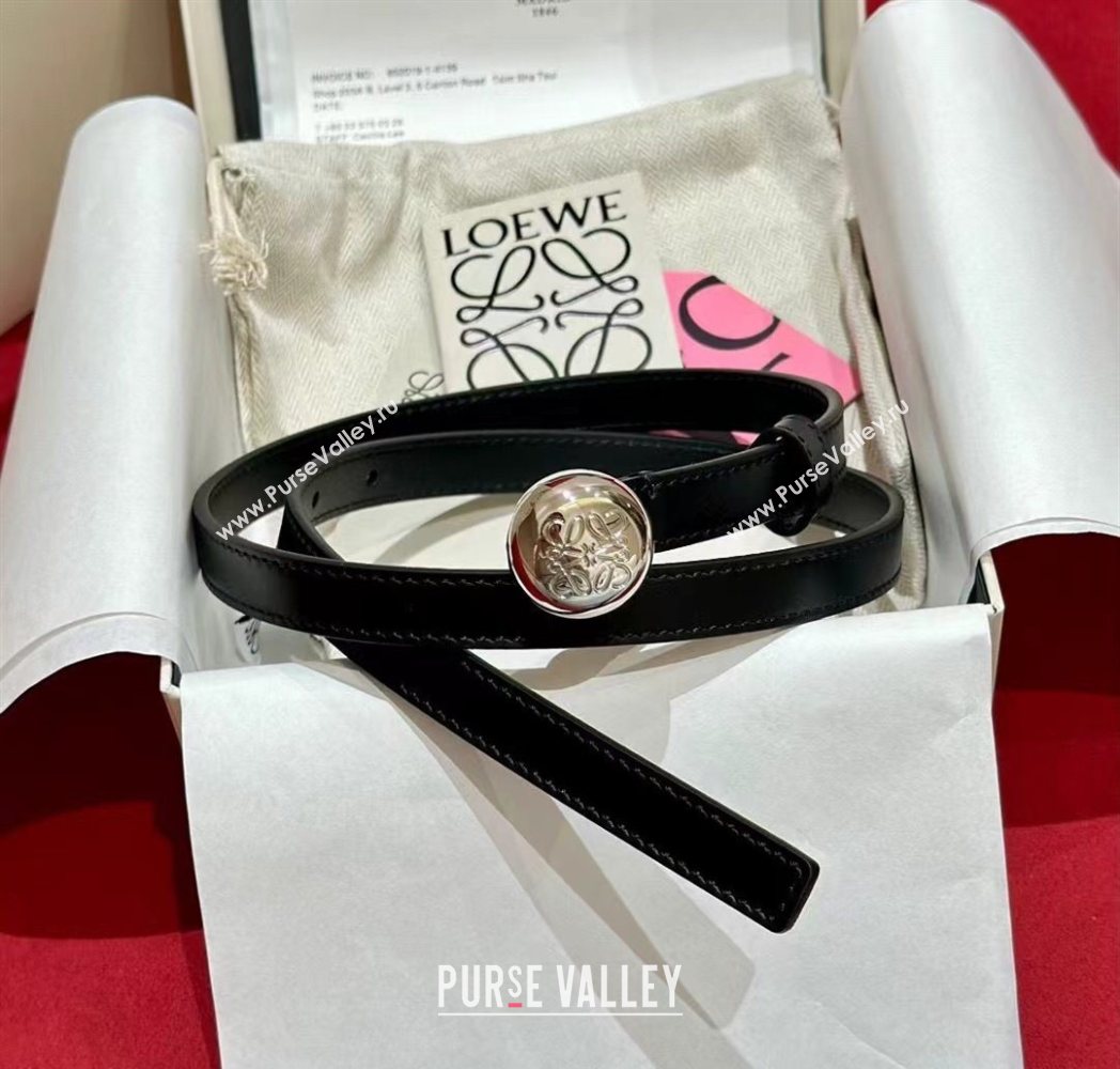 Loewe Pebble Belt 1.5cm in Smooth Leather Black/Silver 2025 LW091201 (99-250912053)