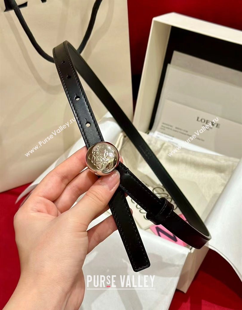 Loewe Pebble Belt 1.5cm in Smooth Leather Black/Silver 2025 LW091201 (99-250912053)
