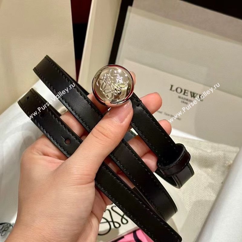 Loewe Pebble Belt 1.5cm in Smooth Leather Black/Silver 2025 LW091201 (99-250912053)