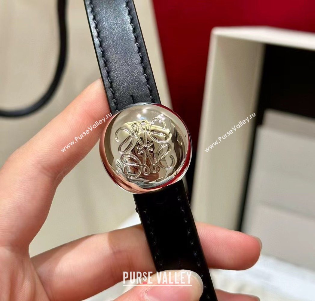 Loewe Pebble Belt 1.5cm in Smooth Leather Black/Silver 2025 LW091201 (99-250912053)