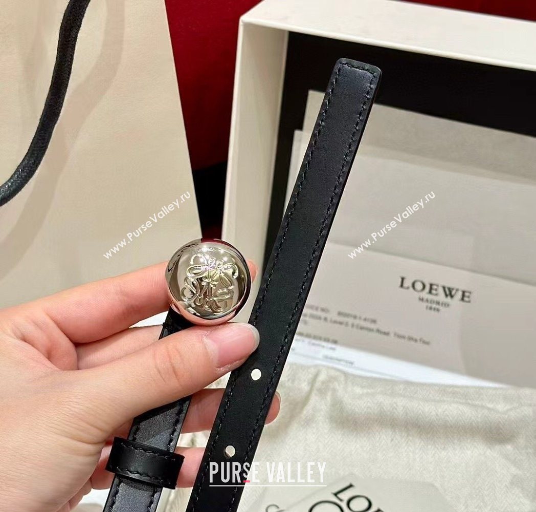 Loewe Pebble Belt 1.5cm in Smooth Leather Black/Silver 2025 LW091201 (99-250912053)