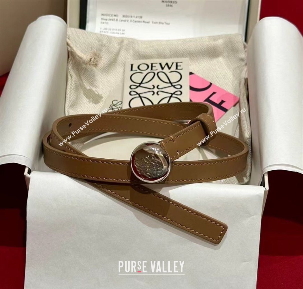 Loewe Pebble Belt 1.5cm in Smooth Leather Beige/Silver 2025 LW091201 (99-250912054)