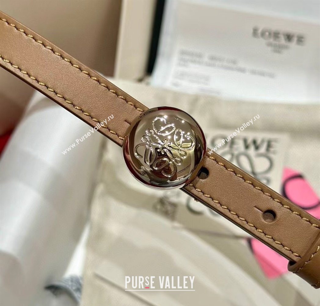 Loewe Pebble Belt 1.5cm in Smooth Leather Beige/Silver 2025 LW091201 (99-250912054)