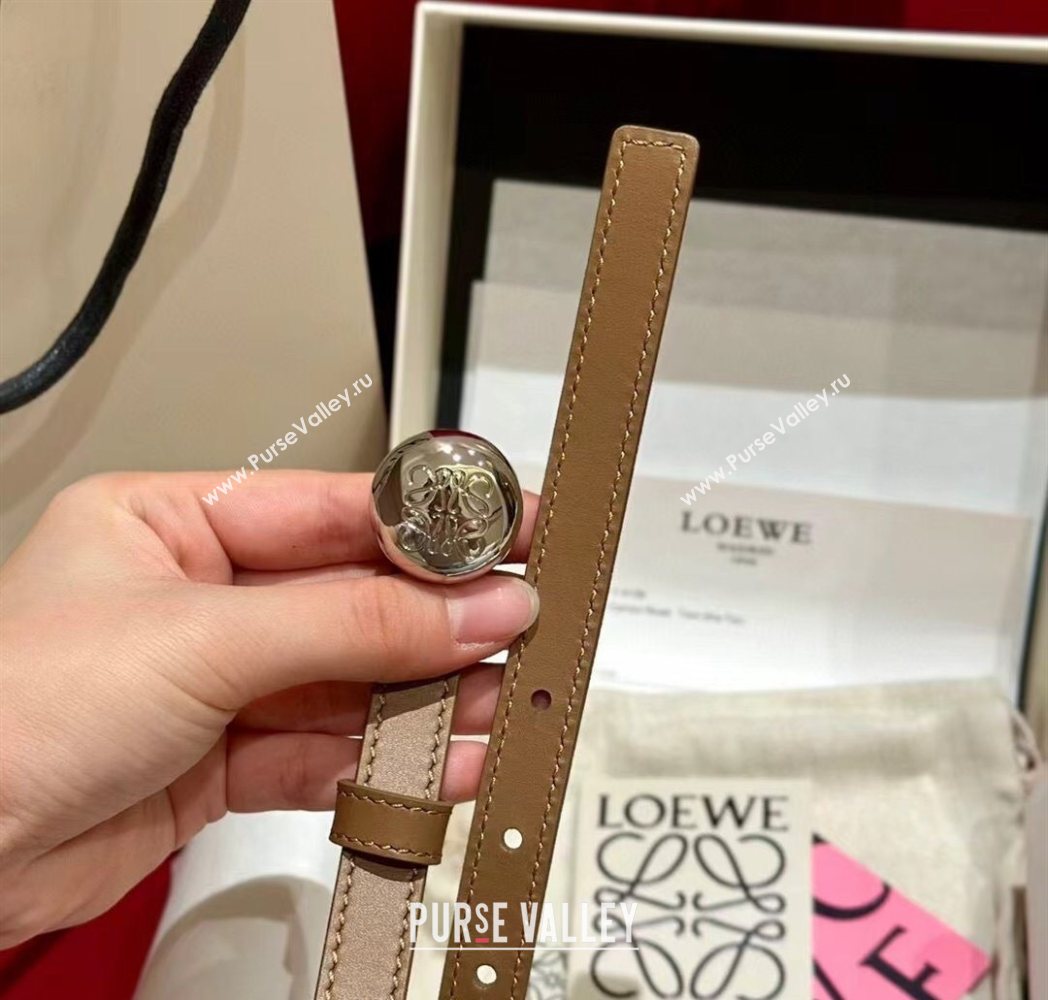 Loewe Pebble Belt 1.5cm in Smooth Leather Beige/Silver 2025 LW091201 (99-250912054)