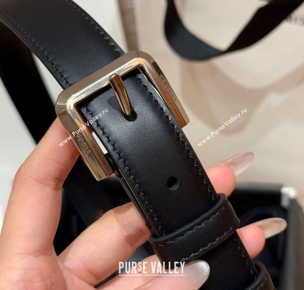 Celine Supple Calfskin Leather Belt 2.5cm with Pin Buckle Black/Silver 2025 CE0911098 (99-250911098)
