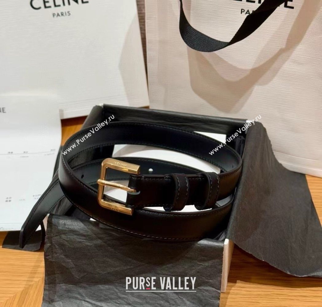 Celine Supple Calfskin Leather Belt 2.5cm with Pin Buckle Black/Gold 2025 CE0911098 (99-250911099)