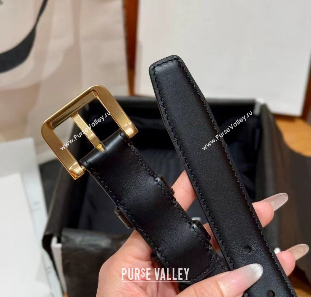 Celine Supple Calfskin Leather Belt 2.5cm with Pin Buckle Black/Silver 2025 CE0911098 (99-250911098)