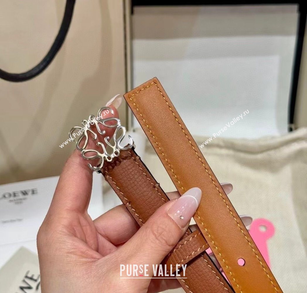 Loewe Anagram Anchor Belt 2cm in Stone Embossed Leather Brown/Silver 2025 LW091202 (99-250912058)