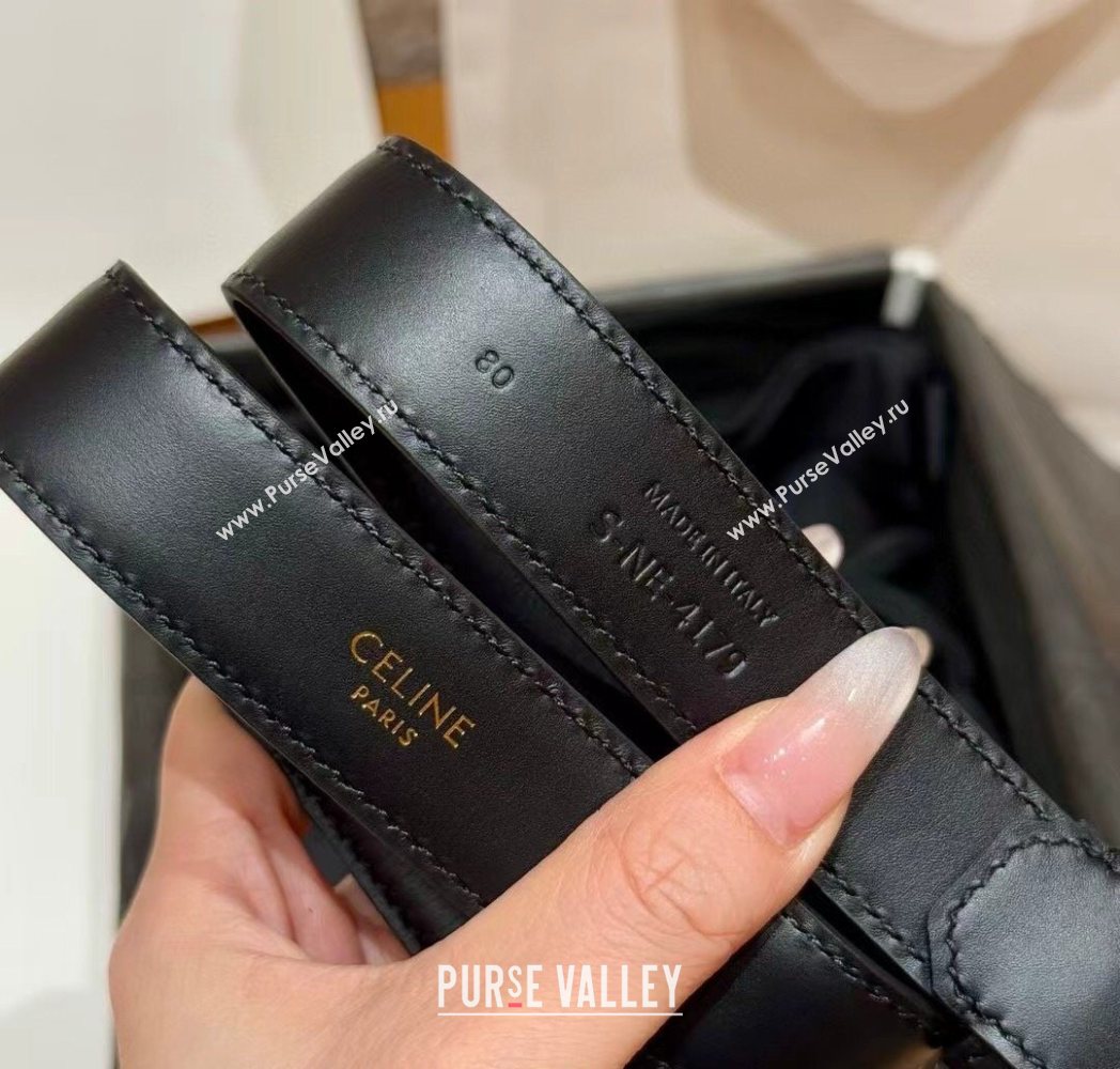 Celine Supple Calfskin Leather Belt 2.5cm with Pin Buckle Black/Silver 2025 CE0911098 (99-250911098)