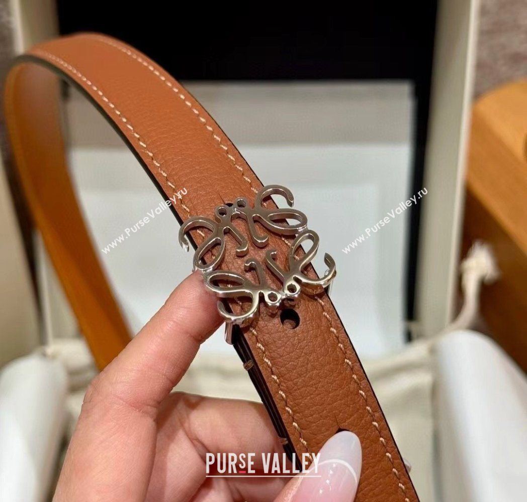 Loewe Anagram Anchor Belt 2cm in Stone Embossed Leather Brown/Silver 2025 LW091202 (99-250912058)