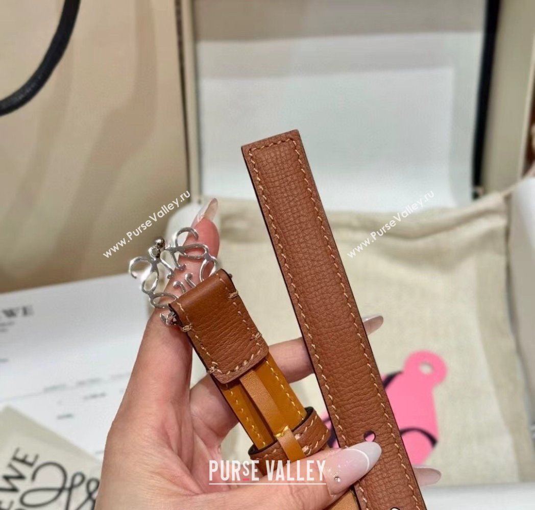 Loewe Anagram Anchor Belt 2cm in Stone Embossed Leather Brown/Silver 2025 LW091202 (99-250912058)