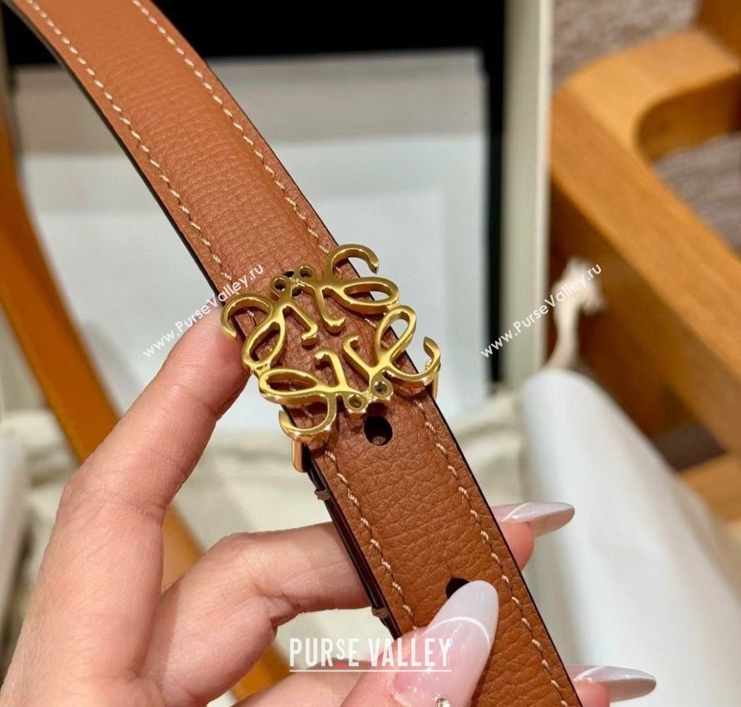 Loewe Anagram Anchor Belt 2cm in Stone Embossed Leather Brown/Gold 2025 LW091202 (99-250912059)