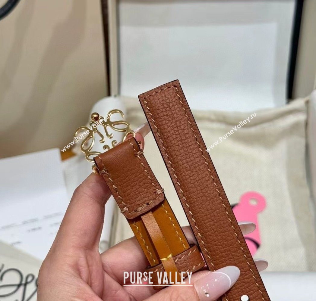 Loewe Anagram Anchor Belt 2cm in Stone Embossed Leather Brown/Gold 2025 LW091202 (99-250912059)
