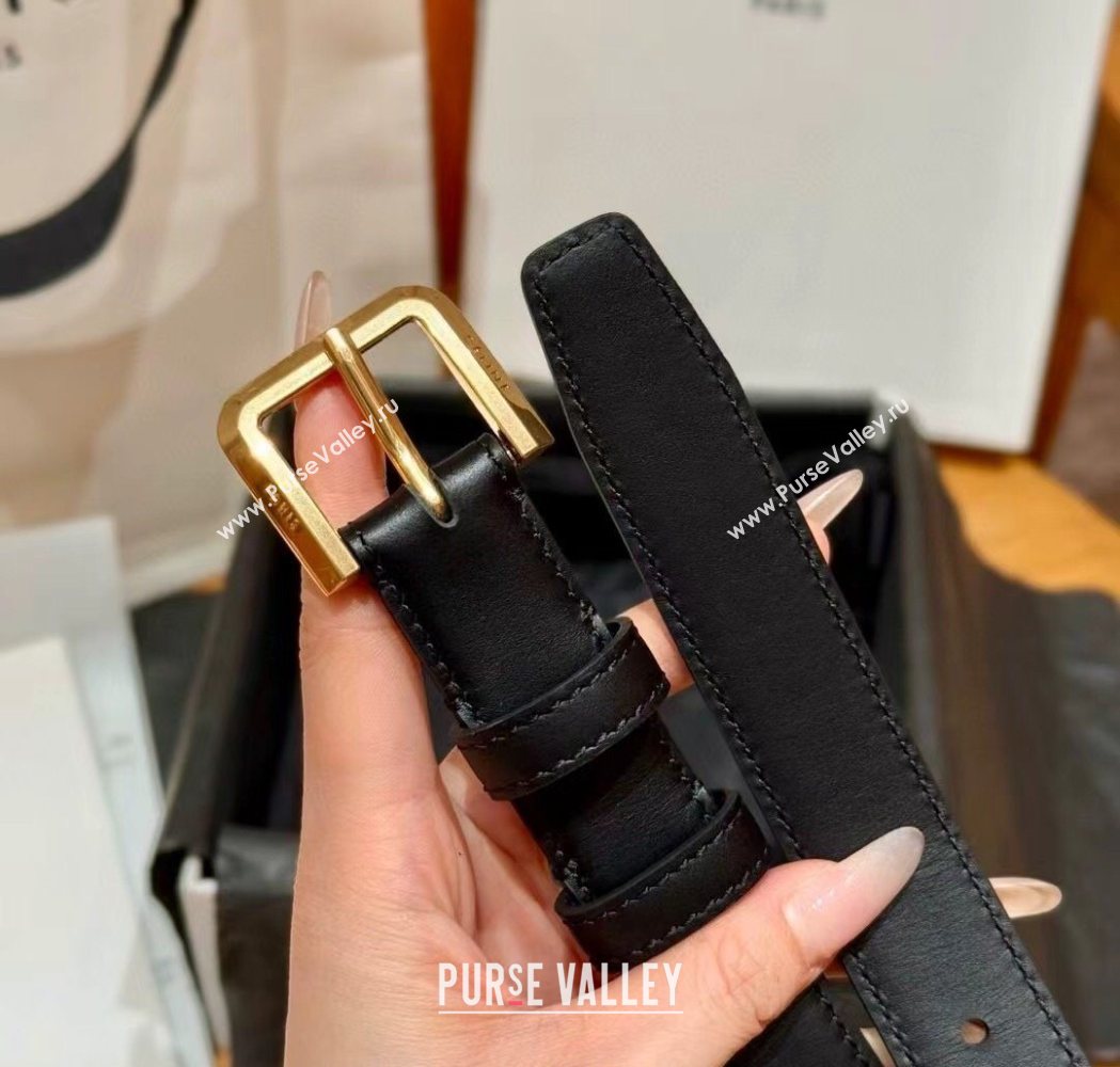 Celine Supple Calfskin Leather Belt 2.5cm with Pin Buckle Black/Gold 2025 CE0911098 (99-250911099)