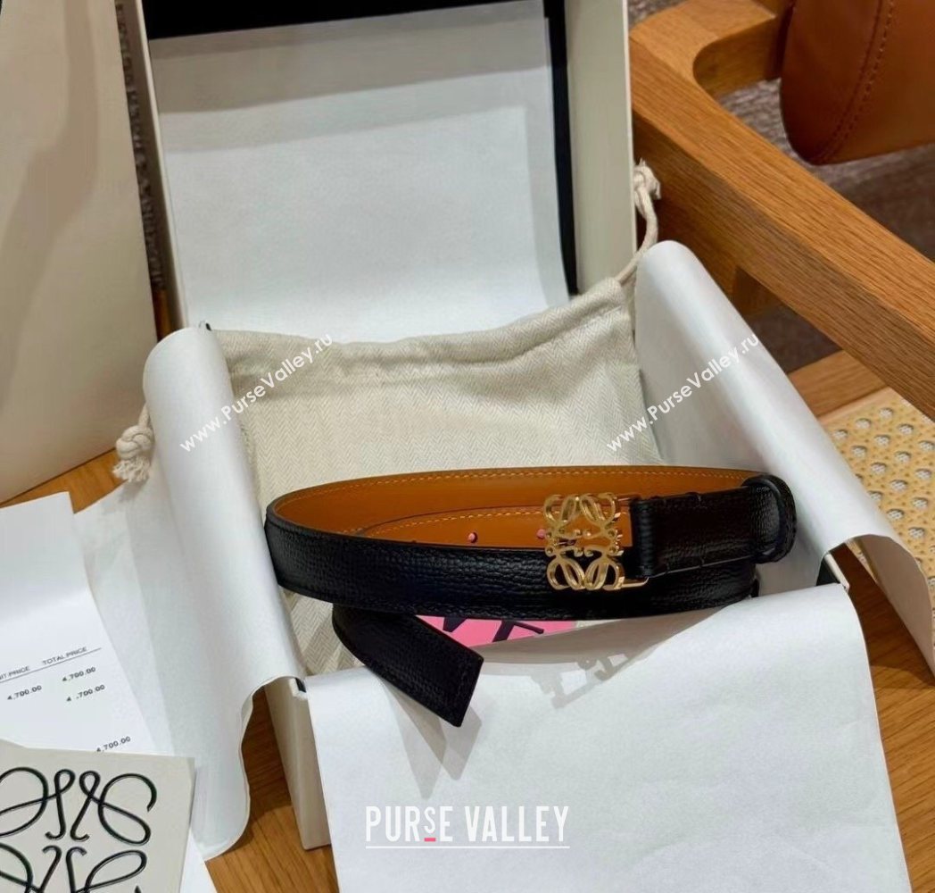 Loewe Anagram Anchor Belt 2cm in Stone Embossed Leather Black/Gold 2025 LW091202 (99-250912060)