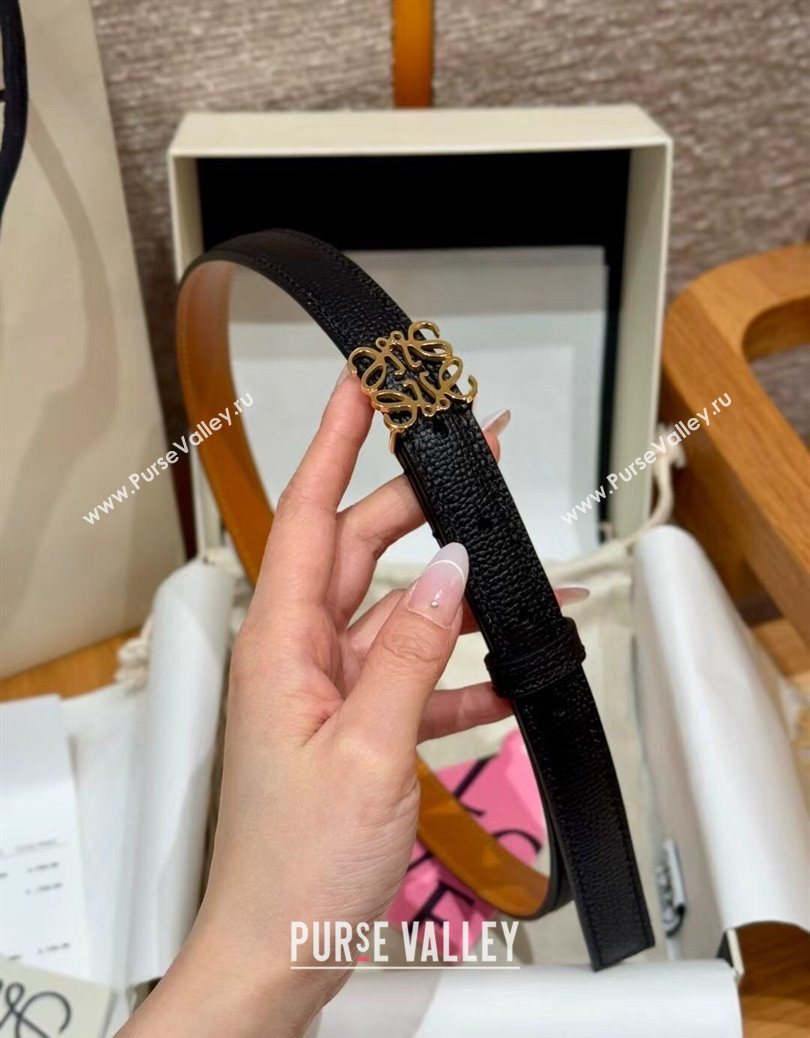 Loewe Anagram Anchor Belt 2cm in Stone Embossed Leather Black/Gold 2025 LW091202 (99-250912060)