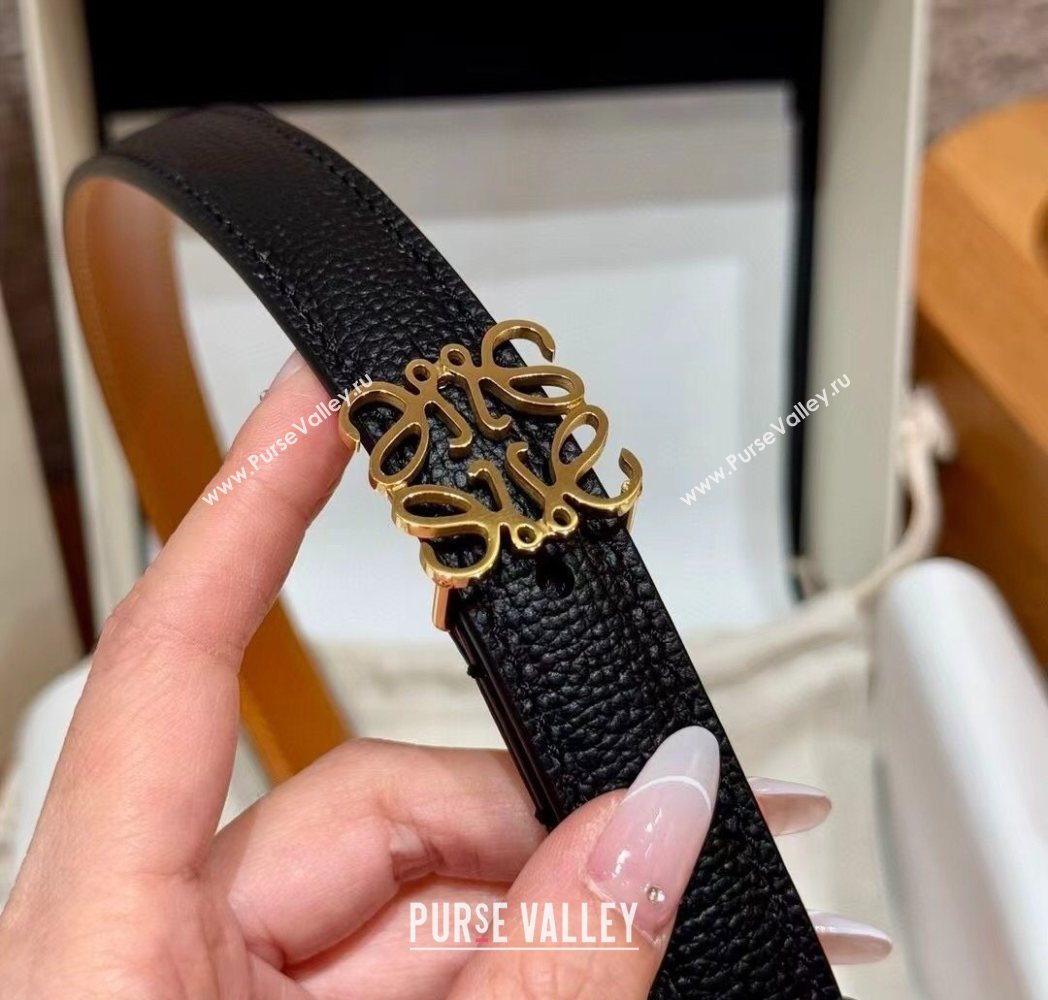 Loewe Anagram Anchor Belt 2cm in Stone Embossed Leather Black/Gold 2025 LW091202 (99-250912060)