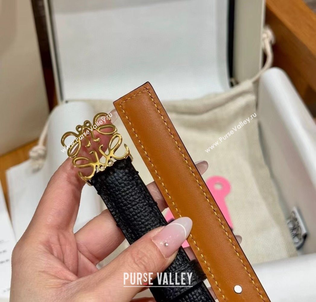 Loewe Anagram Anchor Belt 2cm in Stone Embossed Leather Black/Gold 2025 LW091202 (99-250912060)