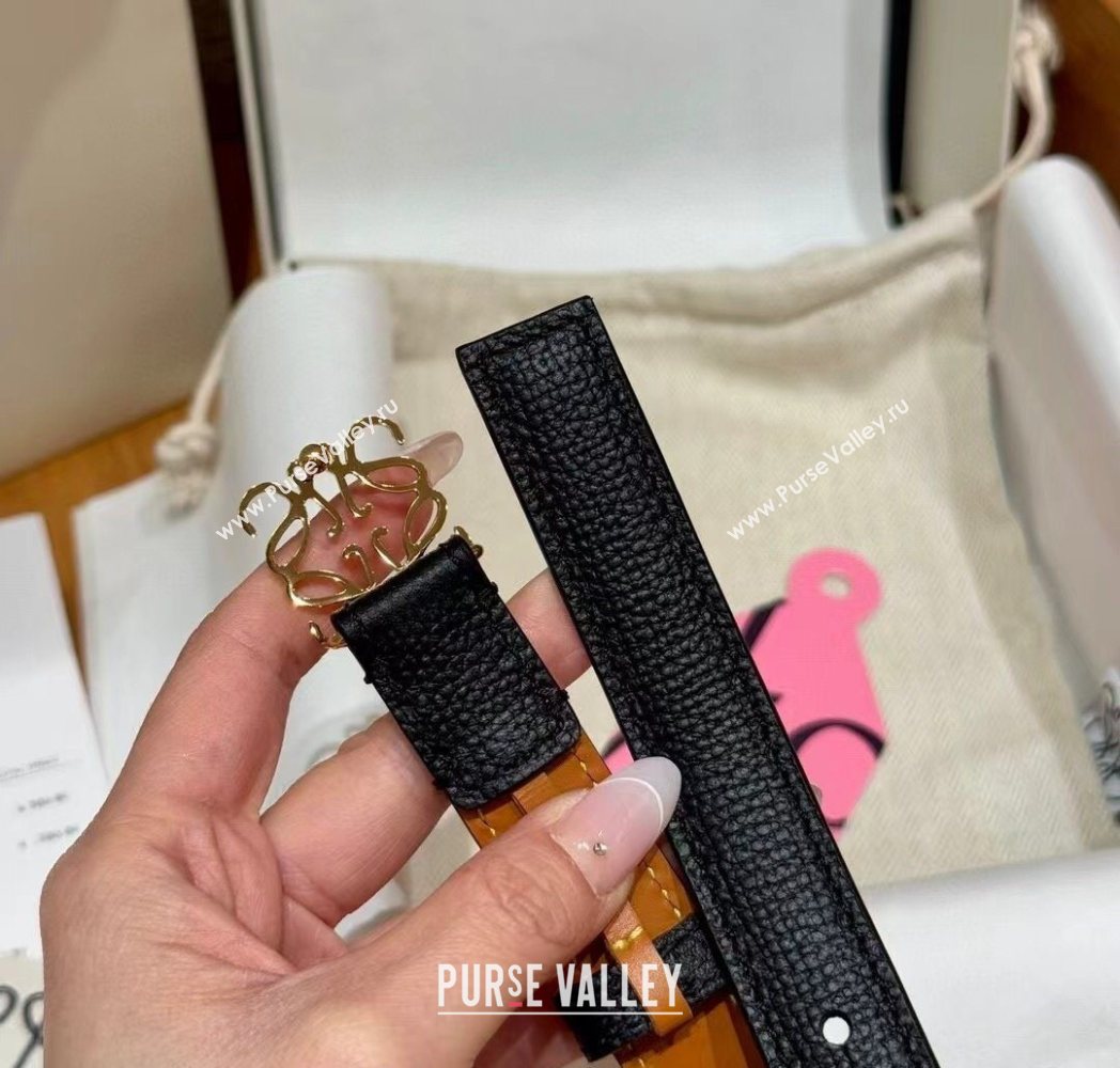 Loewe Anagram Anchor Belt 2cm in Stone Embossed Leather Black/Gold 2025 LW091202 (99-250912060)